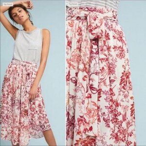 Anthropologie Maeve Red Floral Skirt - Size Large Petite